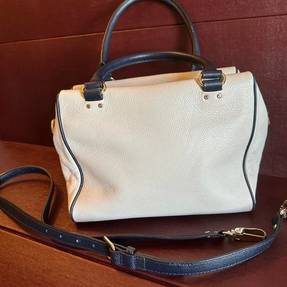 Kate Spade Blue & White Leather Satchel handbag hadlen grant park cement navy - Picture 5 of 16